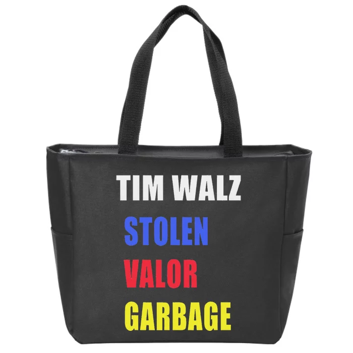 Stolen Valor Garbage Tim Walz Zip Tote Bag