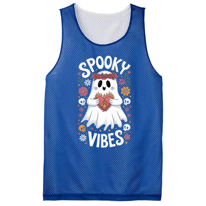 Spooky Vibes Ghost Retro Meaningful Gift Mesh Reversible Basketball Jersey Tank