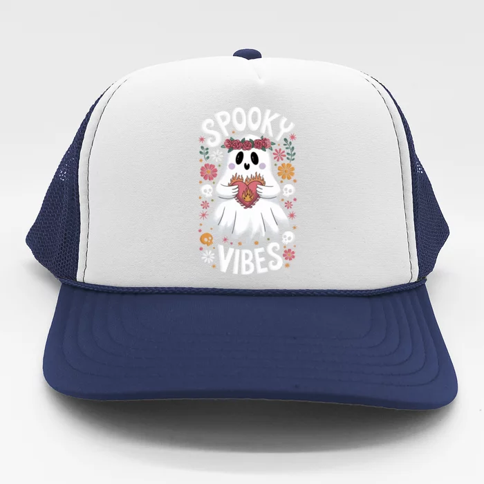 Spooky Vibes Ghost Retro Meaningful Gift Trucker Hat