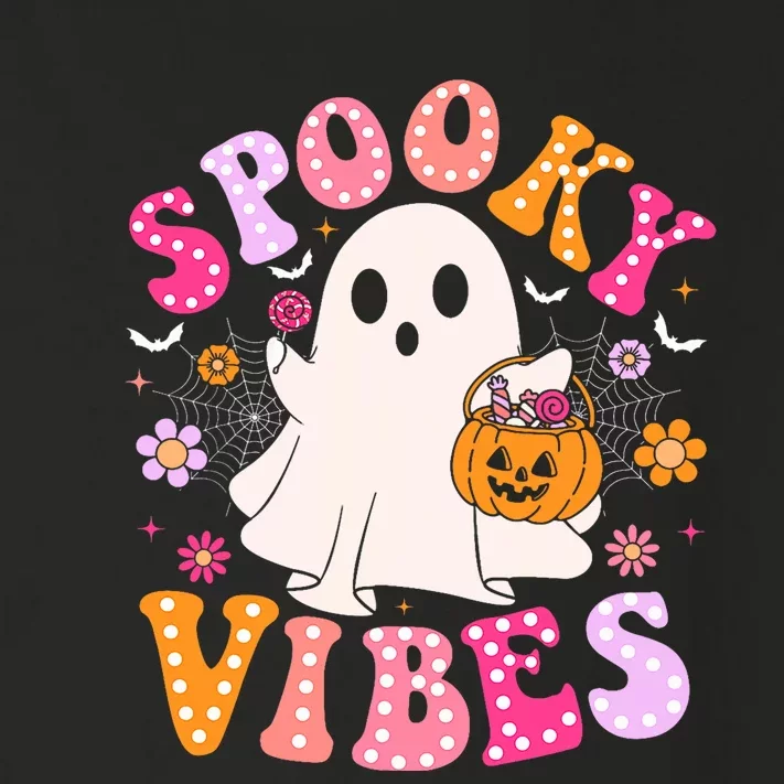 Spooky Vibes Ghost Retro Groovy Halloween Toddler Long Sleeve Shirt