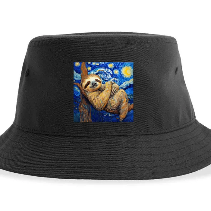 Sloth Van Gogh Style Starry Night Sustainable Bucket Hat