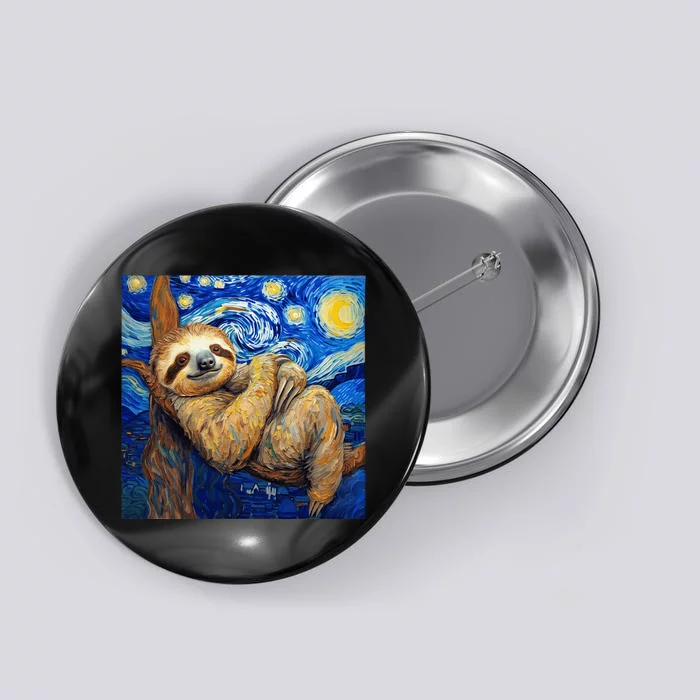 Sloth Van Gogh Style Starry Night Button