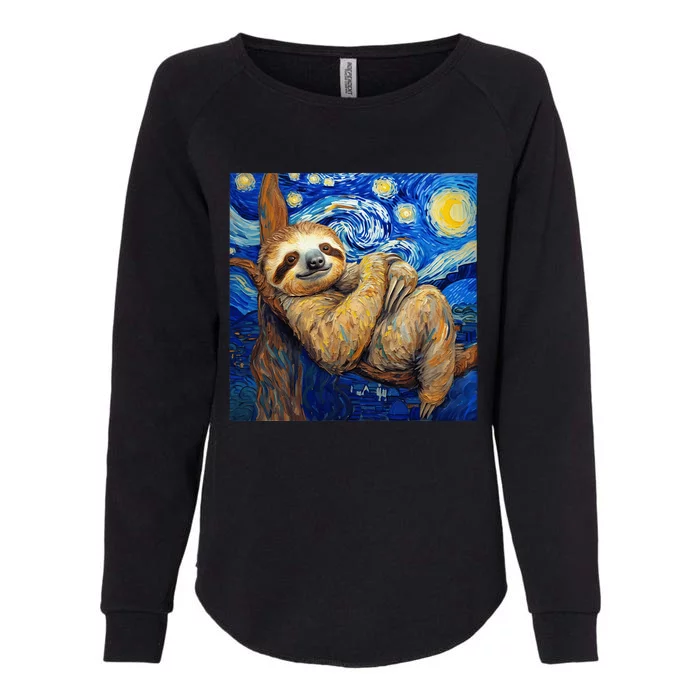 Sloth Van Gogh Style Starry Night Womens California Wash Sweatshirt