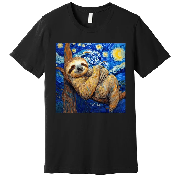 Sloth Van Gogh Style Starry Night Premium T-Shirt