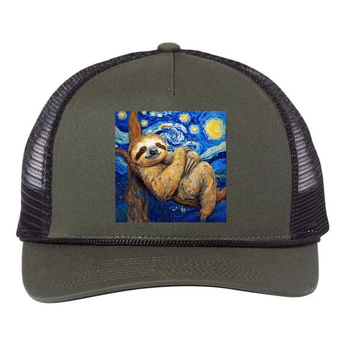 Sloth Van Gogh Style Starry Night Retro Rope Trucker Hat Cap