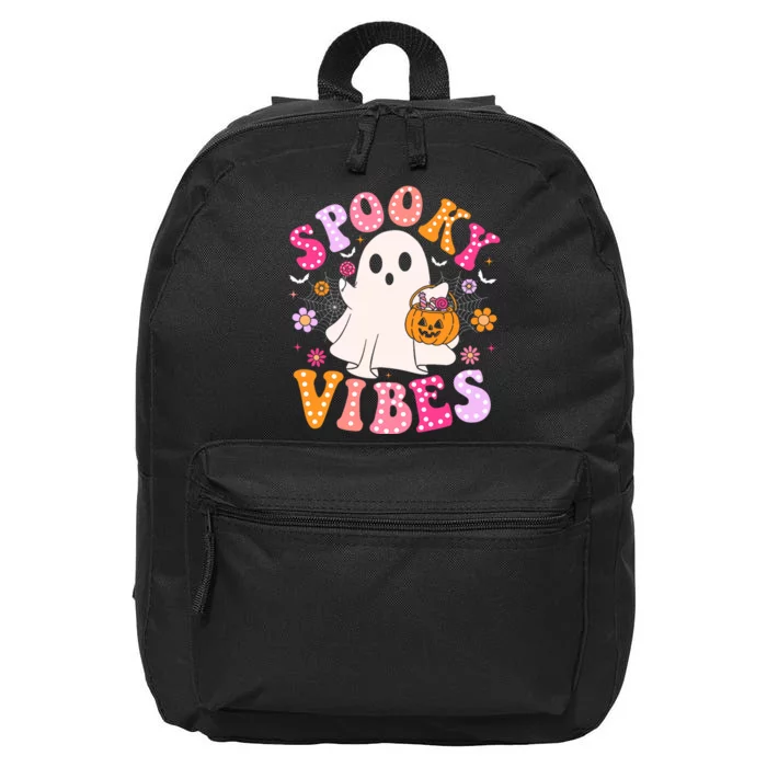 Spooky Vibes Ghost Retro Groovy Halloween 16 in Basic Backpack