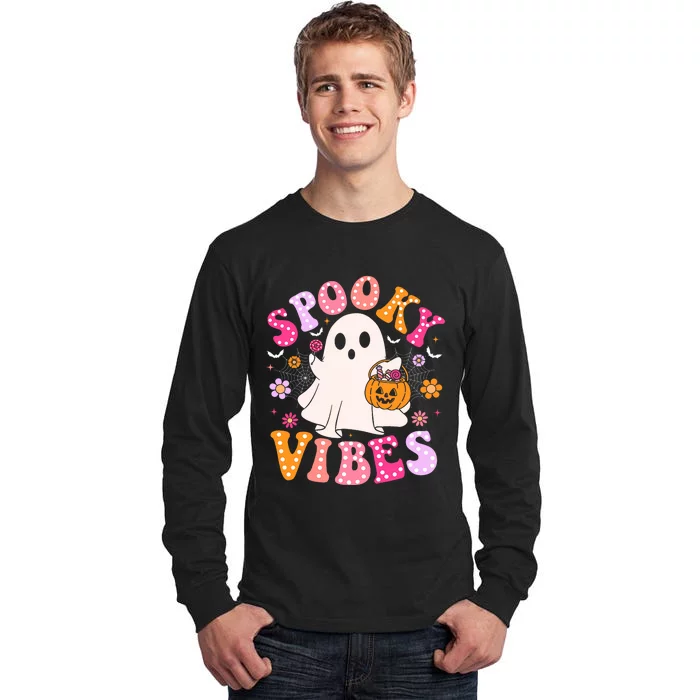 Spooky Vibes Ghost Retro Groovy Halloween Tall Long Sleeve T-Shirt