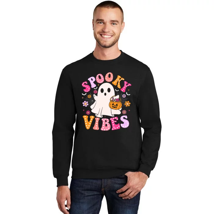 Spooky Vibes Ghost Retro Groovy Halloween Tall Sweatshirt