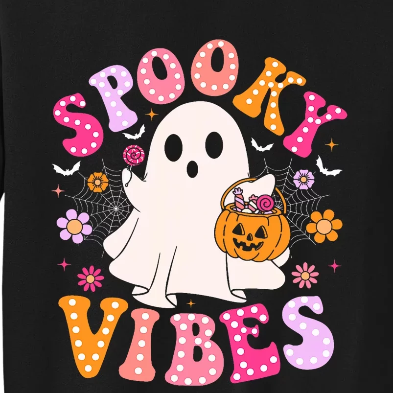 Spooky Vibes Ghost Retro Groovy Halloween Tall Sweatshirt