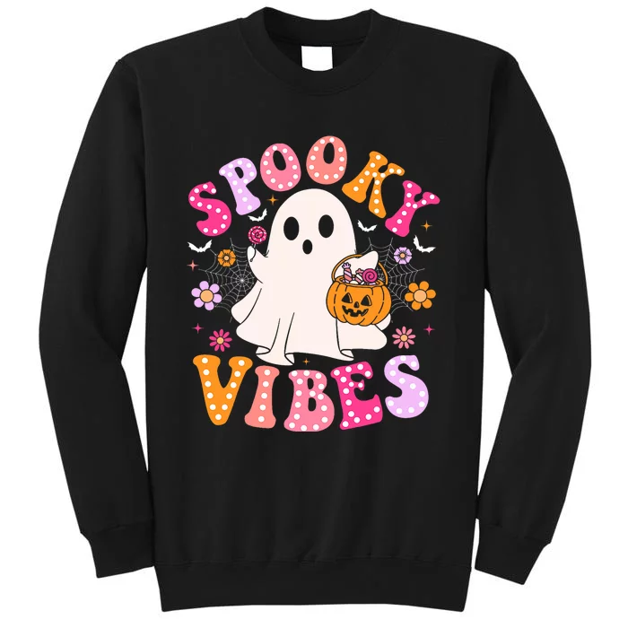 Spooky Vibes Ghost Retro Groovy Halloween Tall Sweatshirt