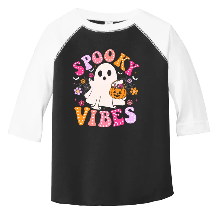 Spooky Vibes Ghost Retro Groovy Halloween Toddler Fine Jersey T-Shirt