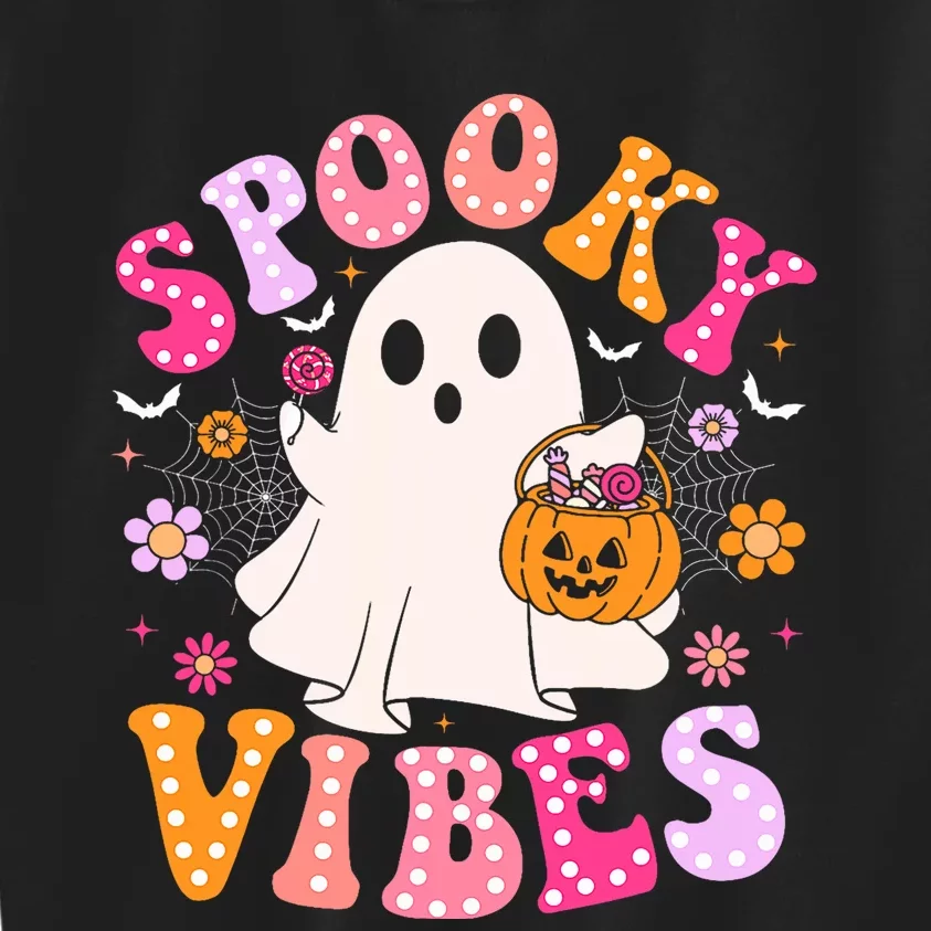 Spooky Vibes Ghost Retro Groovy Halloween Kids Sweatshirt