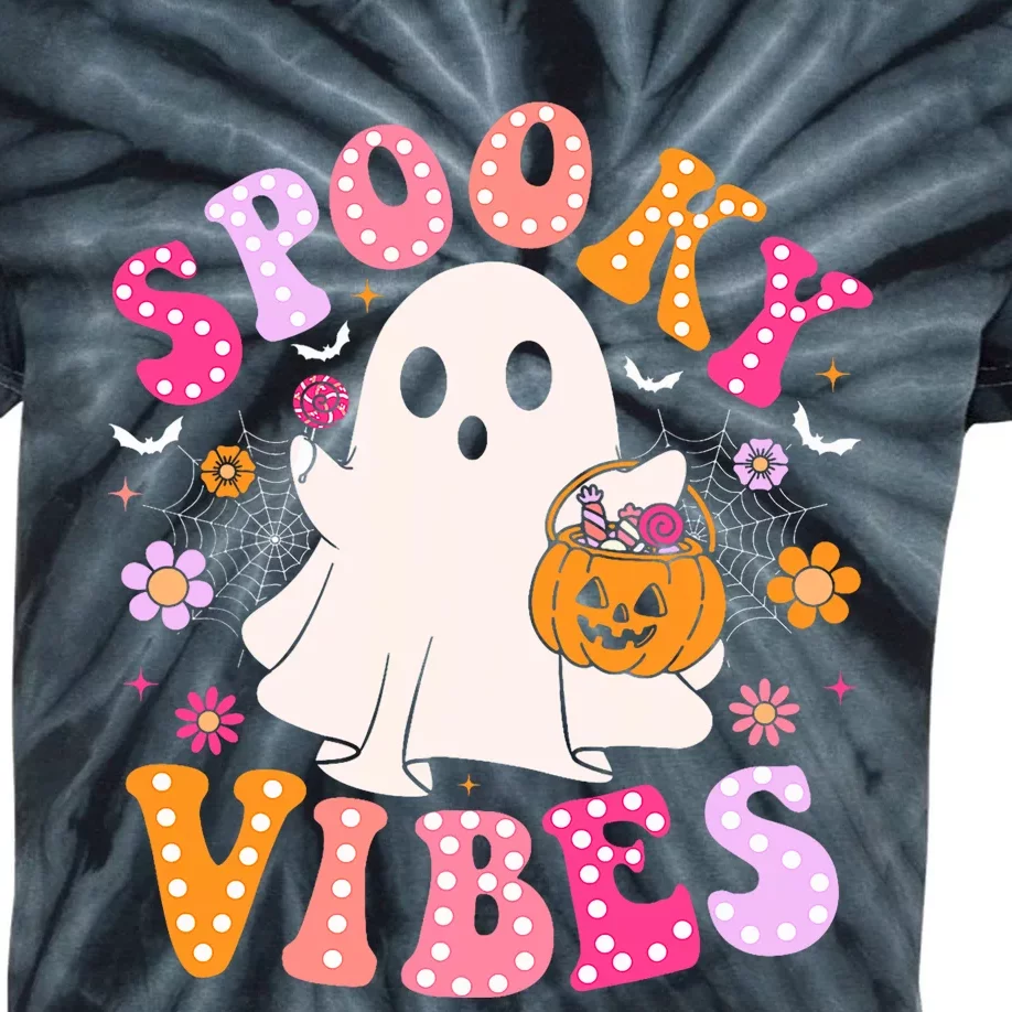 Spooky Vibes Ghost Retro Groovy Halloween Kids Tie-Dye T-Shirt