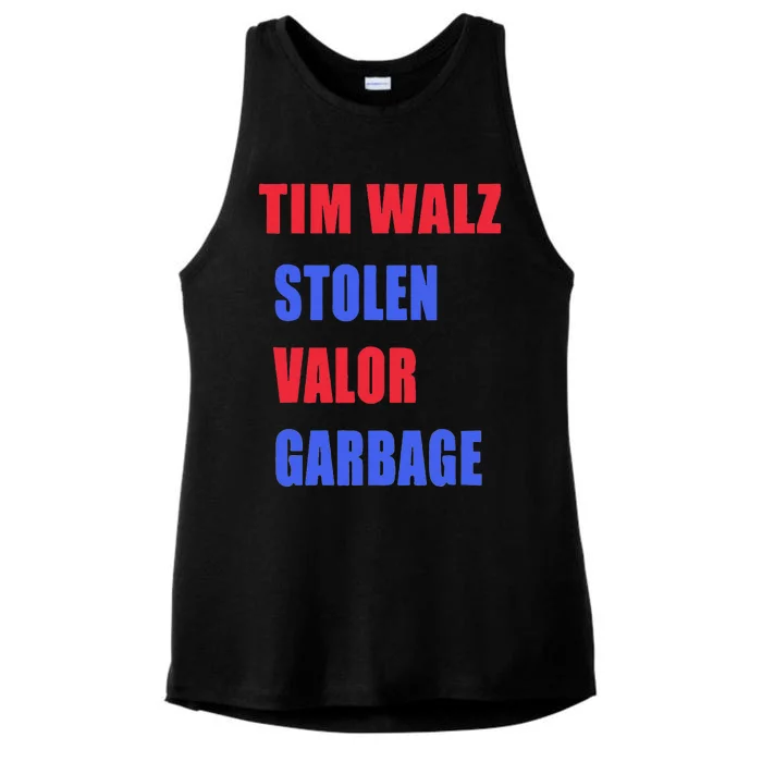 Stolen Valor Garbage Tim Walz Ladies Tri-Blend Wicking Tank