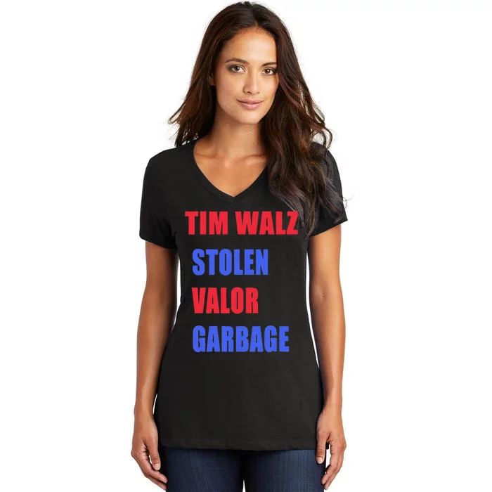 Stolen Valor Garbage Tim Walz Women's V-Neck T-Shirt