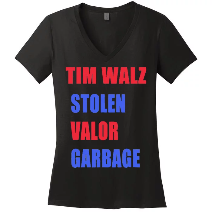 Stolen Valor Garbage Tim Walz Women's V-Neck T-Shirt