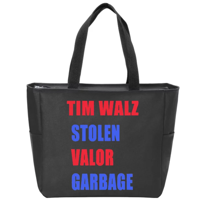 Stolen Valor Garbage Tim Walz Zip Tote Bag