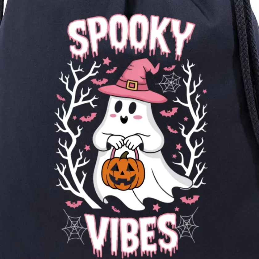 Spooky Vibes Ghost Pumpkin Halloween Great Gift Drawstring Bag