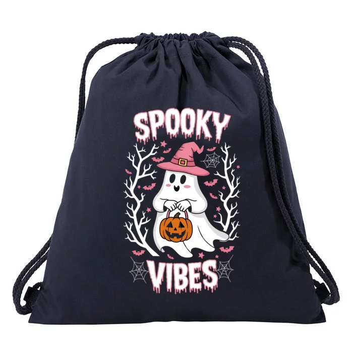 Spooky Vibes Ghost Pumpkin Halloween Great Gift Drawstring Bag