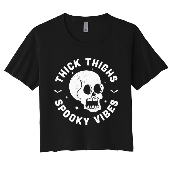 Spooky Vibes Halloween Skull Workout Leggings Women's Crop Top Tee