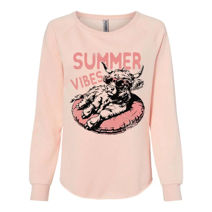 Summer Vibes Highland Cow Womens California Wash Sweatshirt