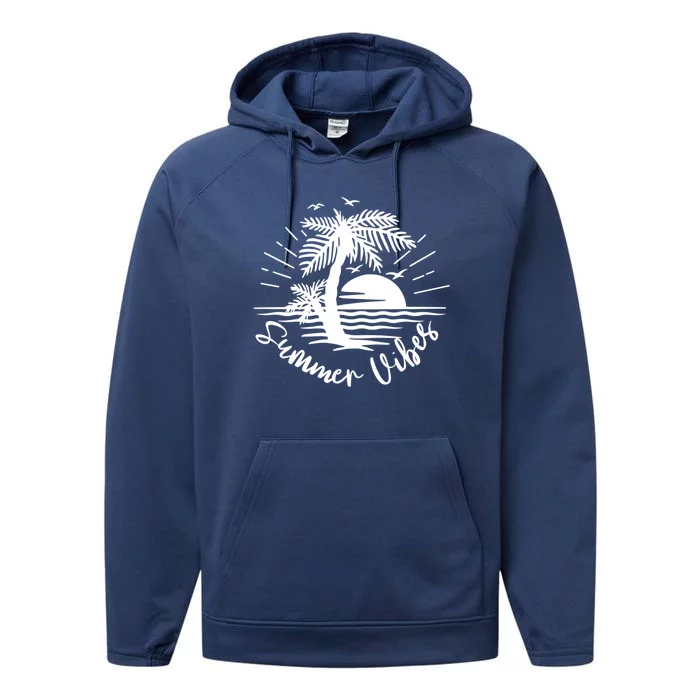 Summer Vibes Hello Summer Beach Vacay Summertime Palm Tree Funny Gift Performance Fleece Hoodie