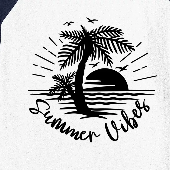 Summer Vibes Hello Summer Beach Vacay Summertime Palm Tree Funny Gift Baseball Sleeve Shirt