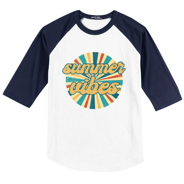 Summer Vibes Hello Summer Vacay Summertime Retro Style Gift Baseball Sleeve Shirt