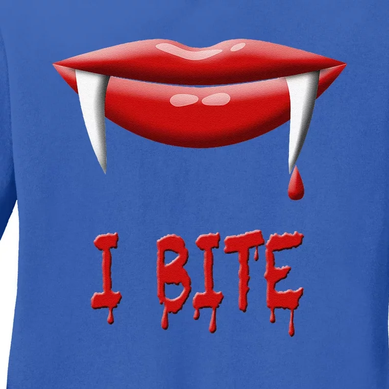 Sexy Vampire Halloween Costume I Bite Fangs Ladies Long Sleeve Shirt