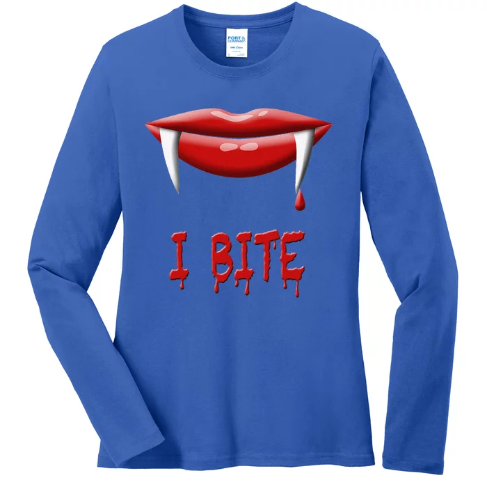 Sexy Vampire Halloween Costume I Bite Fangs Ladies Long Sleeve Shirt