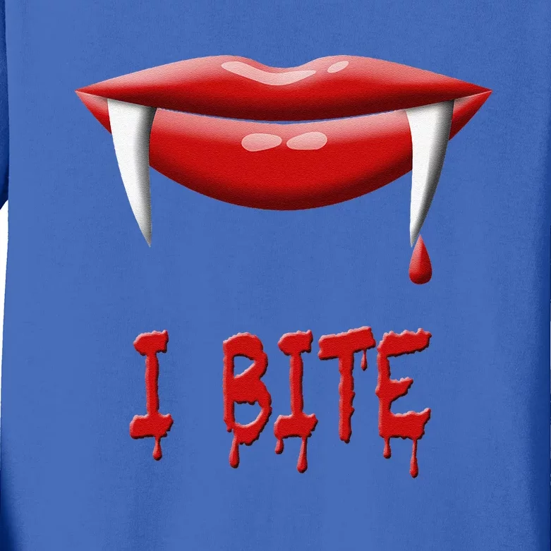 Sexy Vampire Halloween Costume I Bite Fangs Kids Long Sleeve Shirt