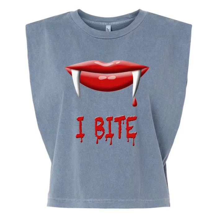 Sexy Vampire Halloween Costume I Bite Fangs Garment-Dyed Women's Muscle Tee