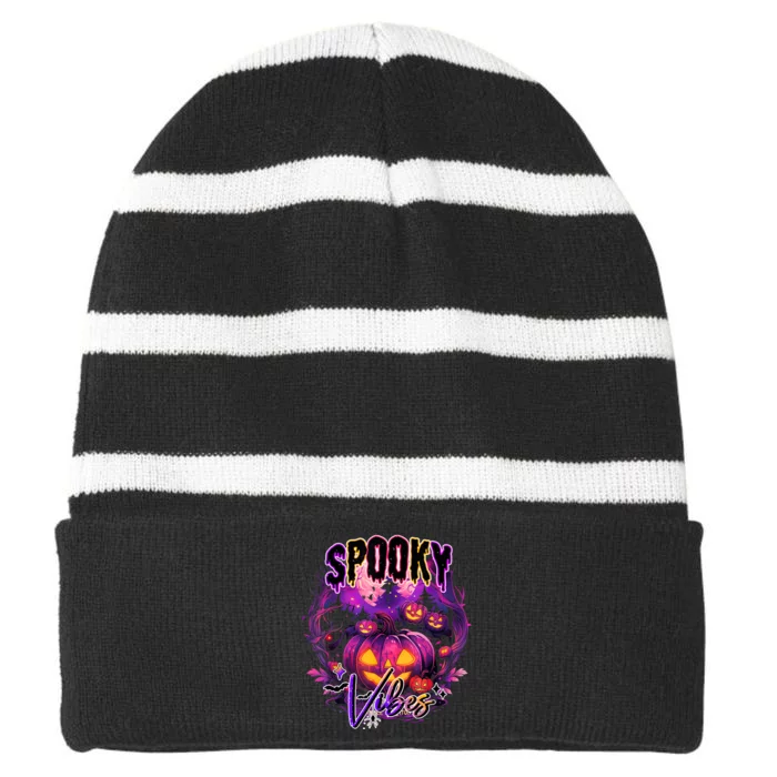 Spooky Vibes Halloween Pumpkins Trick Or Treat Products Striped Beanie with Solid Band