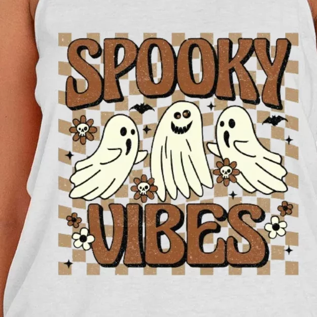 Spooky Vibes Halloween Ghoul Ghost Spooky Women's Knotted Racerback Tank