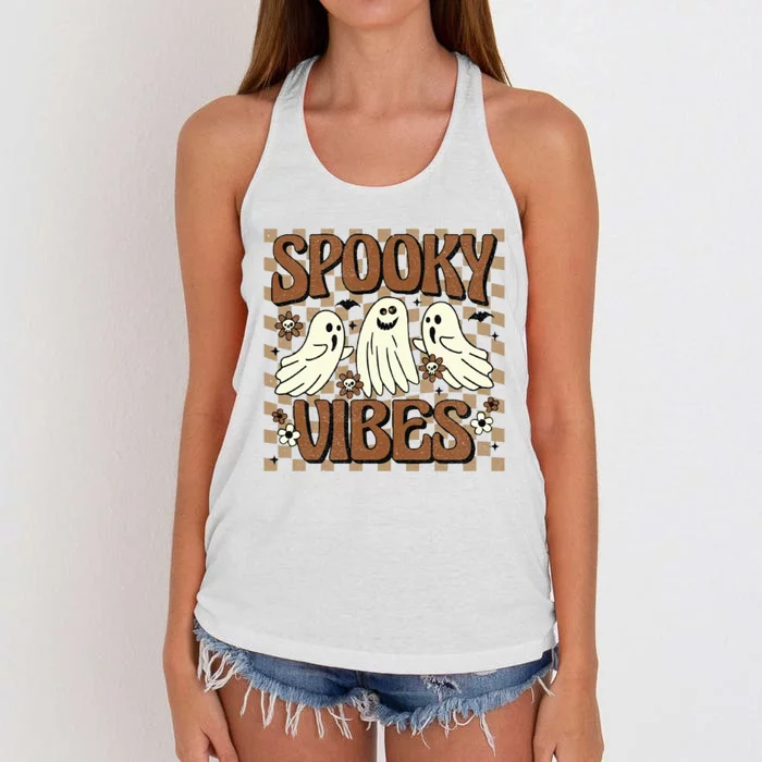 Spooky Vibes Halloween Ghoul Ghost Spooky Women's Knotted Racerback Tank