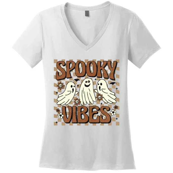 Spooky Vibes Halloween Ghoul Ghost Spooky Women's V-Neck T-Shirt