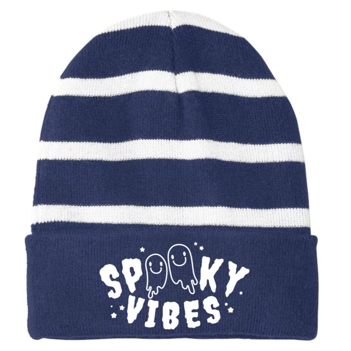 Spooky Vibes Halloween Ghost Cute Striped Beanie with Solid Band