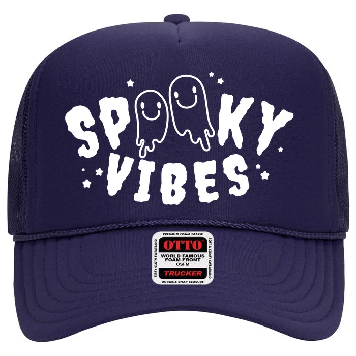 Spooky Vibes Halloween Ghost Cute High Crown Mesh Trucker Hat