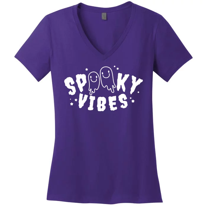 Spooky Vibes Halloween Ghost Cute Women's V-Neck T-Shirt