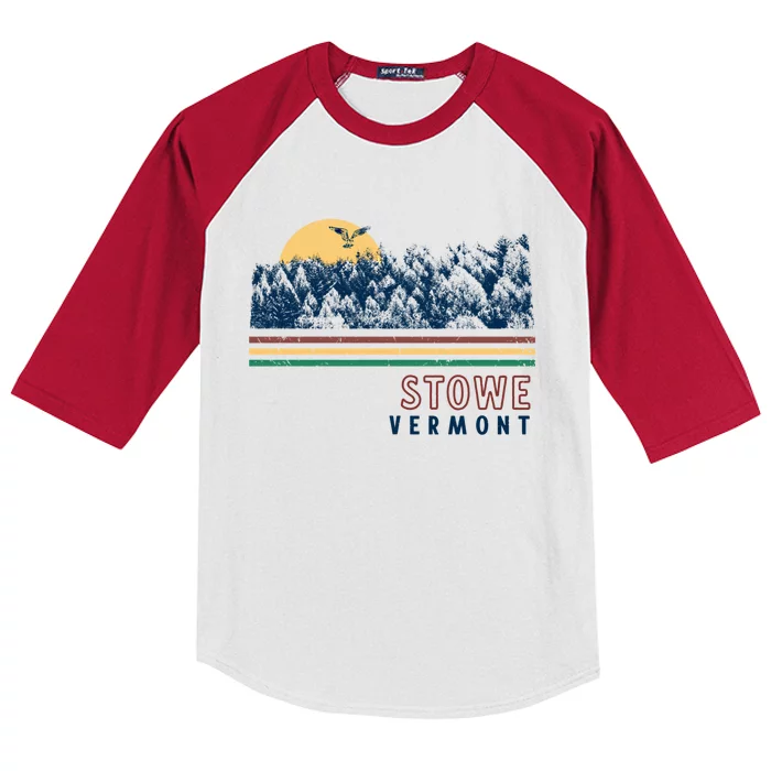 Stowe Vermont Hiking Skiing Retro Cool Gift Kids Colorblock Raglan Jersey