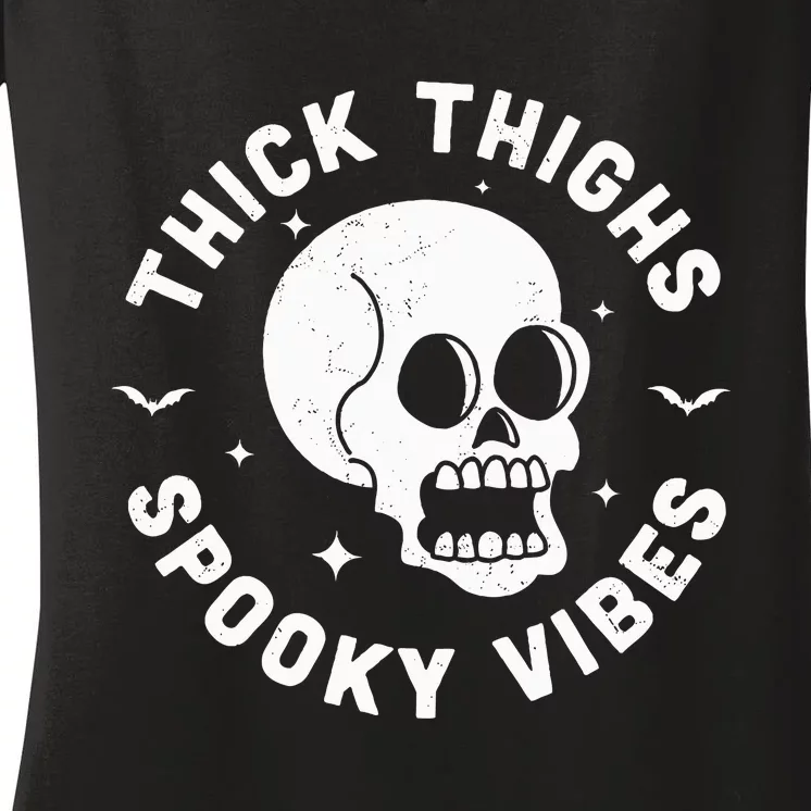 Spooky Vibes Halloween Skull Workout Leggings Women's V-Neck T-Shirt