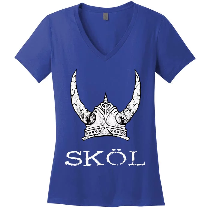 Skol Viking Helmet Nordic Scandinavian Norse Mythology Women's V-Neck T-Shirt