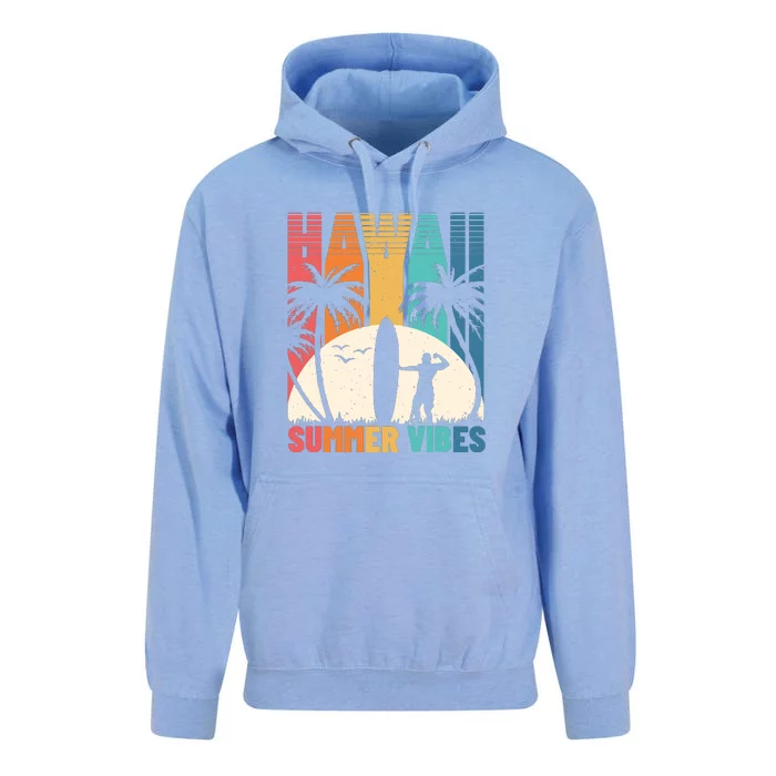 Surfing Vintage Hawaii Summer Vibes Tropical Palm Gift Unisex Surf Hoodie