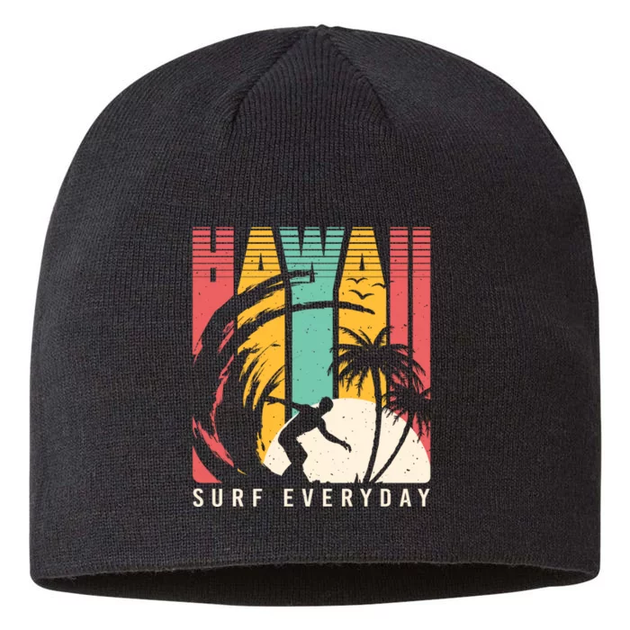 Surfing Vintage Hawaii Tropical Palm View Surfing Gift 8 1/2in Sustainable Knit Beanie