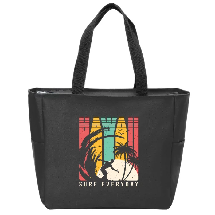 Surfing Vintage Hawaii Tropical Palm View Surfing Gift Zip Tote Bag