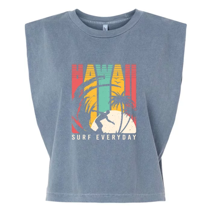 Surfing Vintage Hawaii Tropical Palm View Surfing Gift Garment-Dyed Women's Muscle Tee