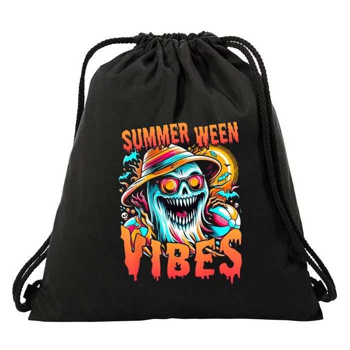 Summerween Vibes Halloween Summer Holliday Scary Ghost Funny Drawstring Bag