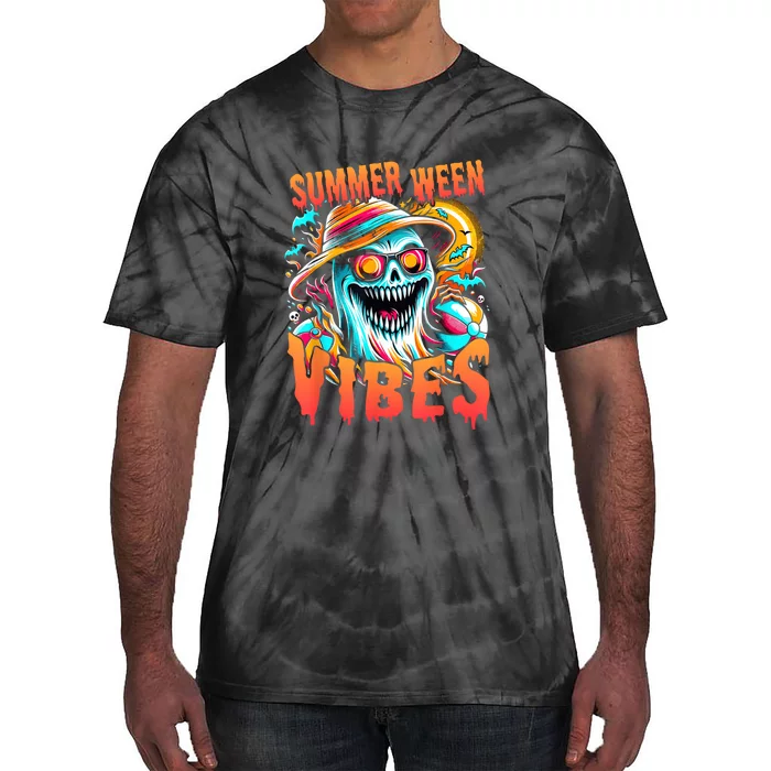 Summerween Vibes Halloween Summer Holliday Scary Ghost Funny Tie-Dye T-Shirt