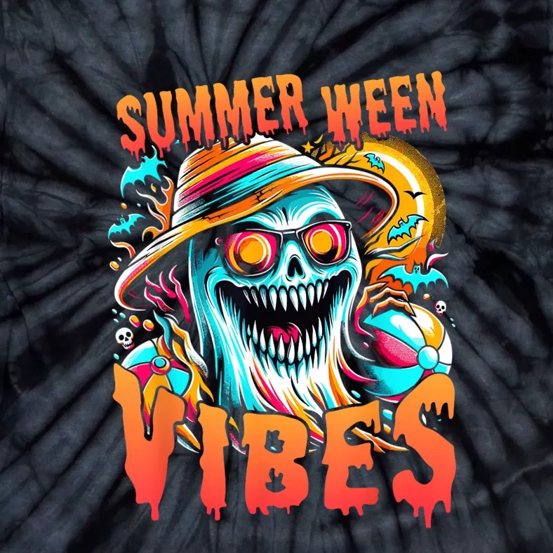 Summerween Vibes Halloween Summer Holliday Scary Ghost Funny Tie-Dye T-Shirt