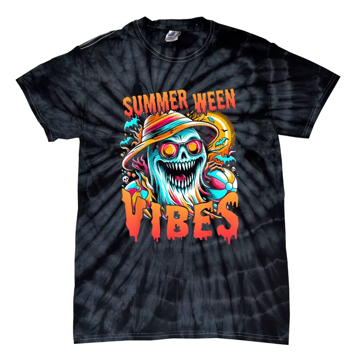 Summerween Vibes Halloween Summer Holliday Scary Ghost Funny Tie-Dye T-Shirt